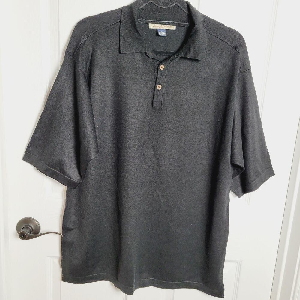 Tommy Bahama Shirt Mens Large Silk Blend Knit Polo Short Sleeve Button Up Casual